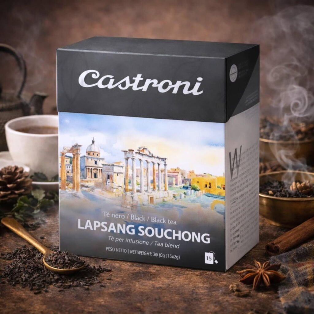 Grafica per packaging astucci tè Castroni