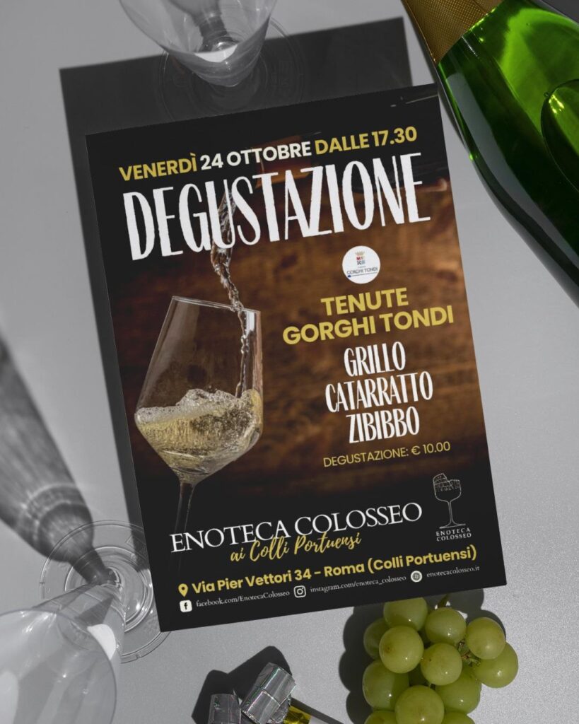 Grafica locandina per Degustazione Enoteca Colosseo a Roma