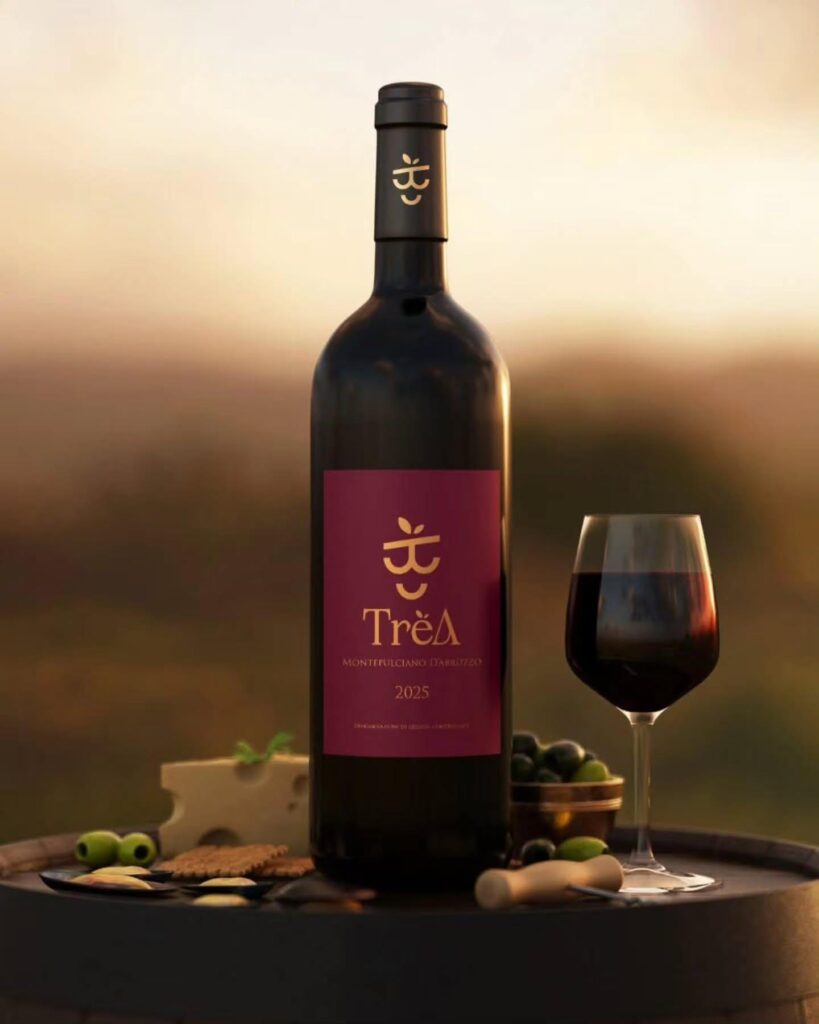 Logo progettato per TrèA - Mosto cotto artigianale, applicato su etichetta vino