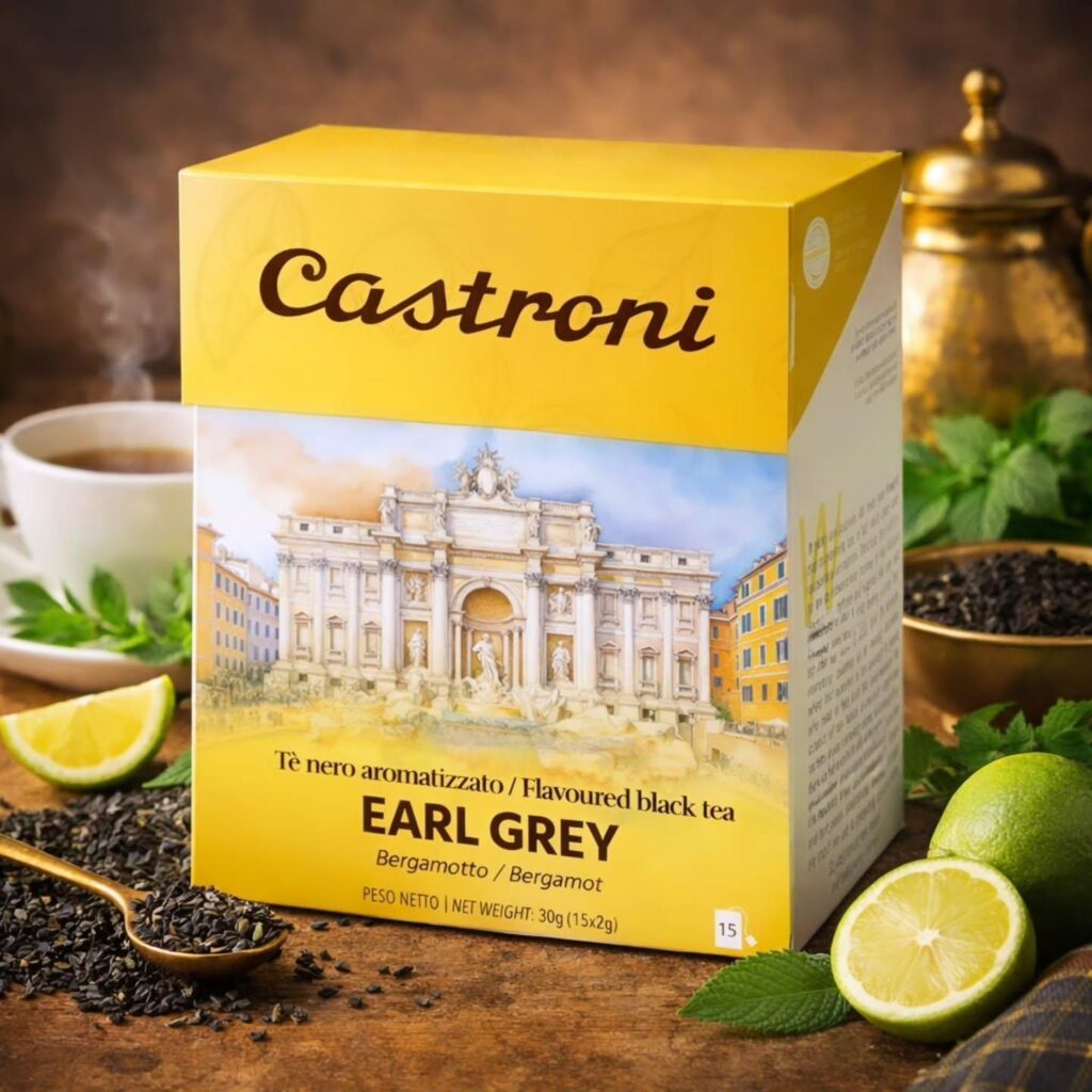 Grafica per packaging astucci tè Castroni
