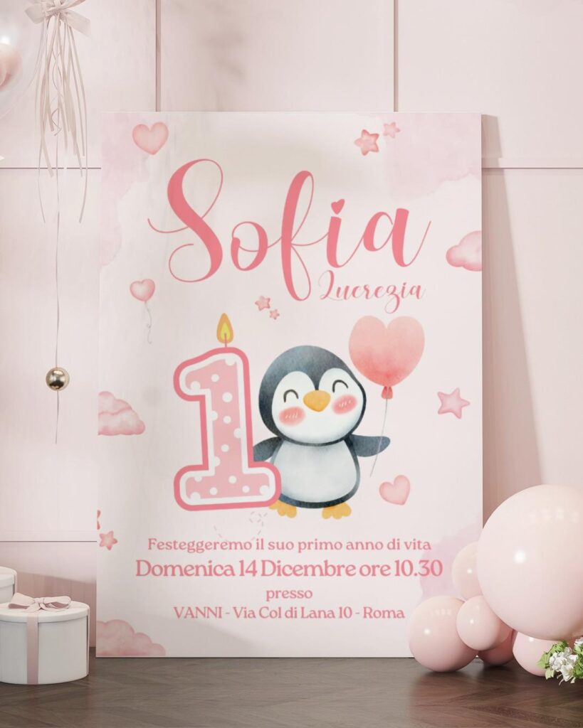 Grafica pubblicitaria per invito compleanno 1 anno